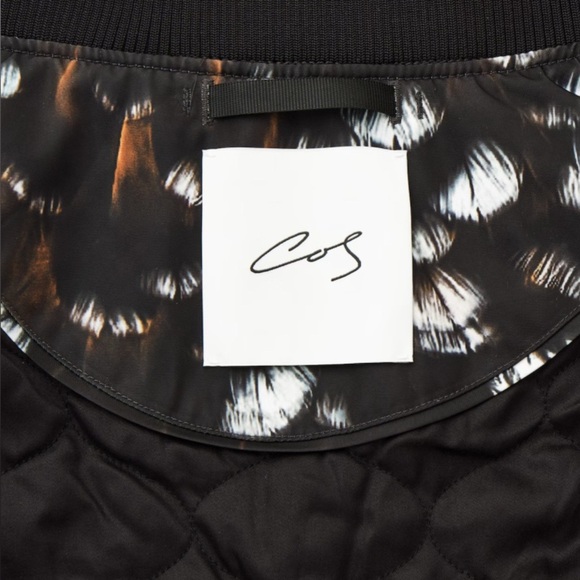 COS Atelier Feather Print Bomber Jacket Black Quilted Limited Edition Size Large - Picture 3 of 16
